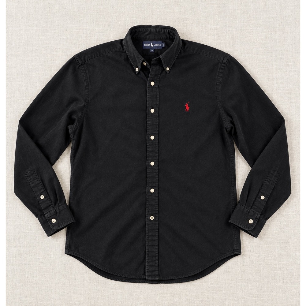 Polo Ralph Lauren Blake Mens Medium Black Cotton Button Down Shirt Red Pony Logo